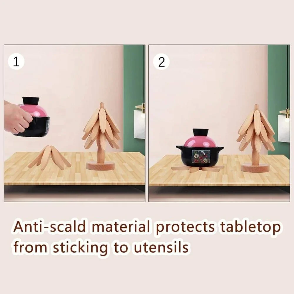 Foldable Heat Resistant Pads Kitchen Table Wooden Tree Shape Trivets Gift Sets(A